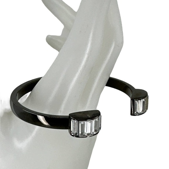 Kiam Family Cubic Zirconia Gun Metal Cuff Link baguette Crystal Bracelet - Picture 1 of 5